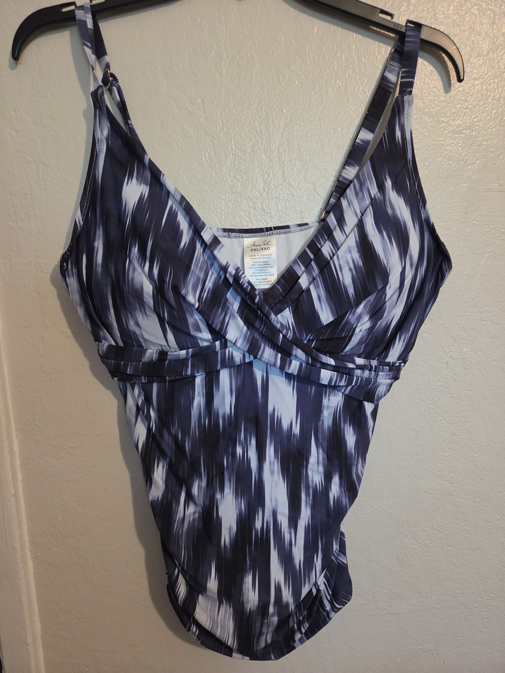 Anne Cole Navy and White Printed One-Piece Swim Tankini.